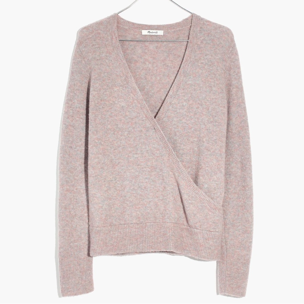 Madewell Wrap-Front Pullover Sweater in Coziest Yarn Merino Wool Blend Fall Med